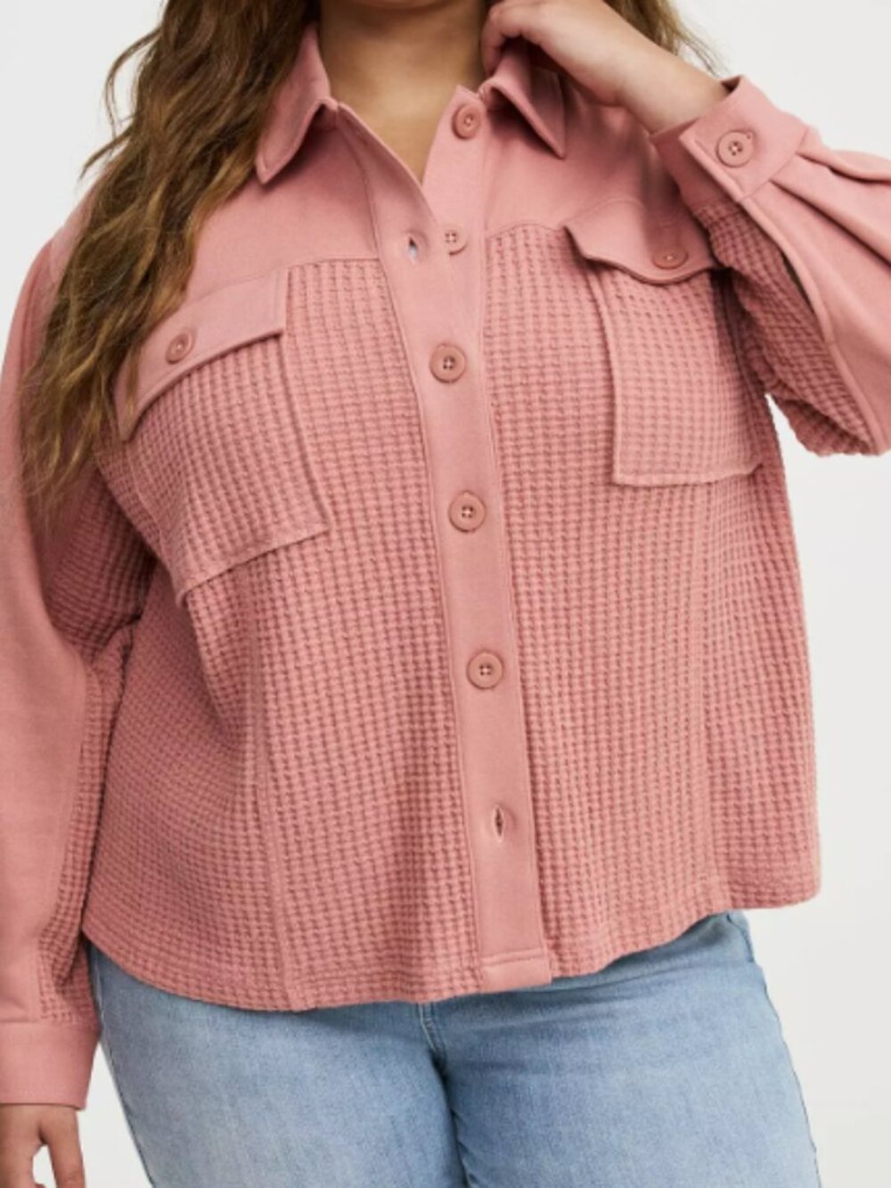 Torrid Waffle Hipster Shacket in Blush Pink (3X)